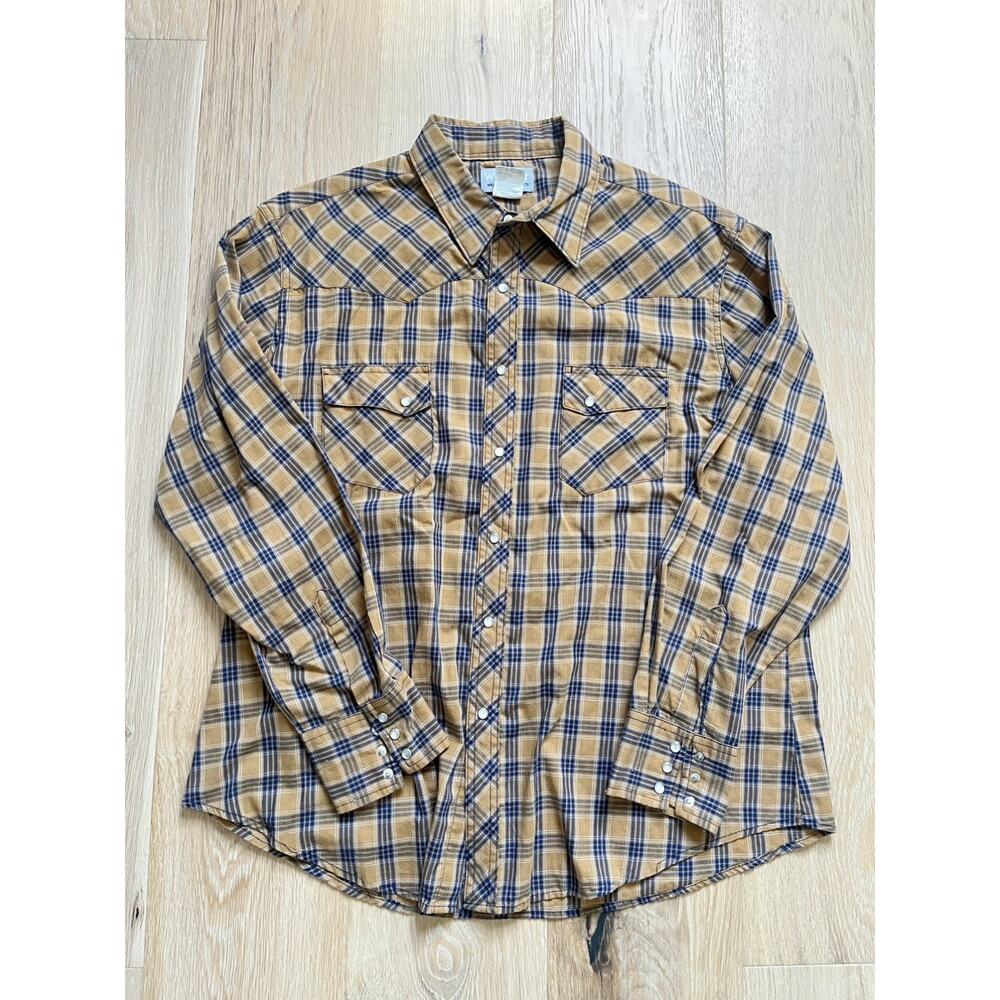 Wrangler Wrancher Men’s Plaid Western Cowboy Pearl Snap Button Up Shirt Size XL
